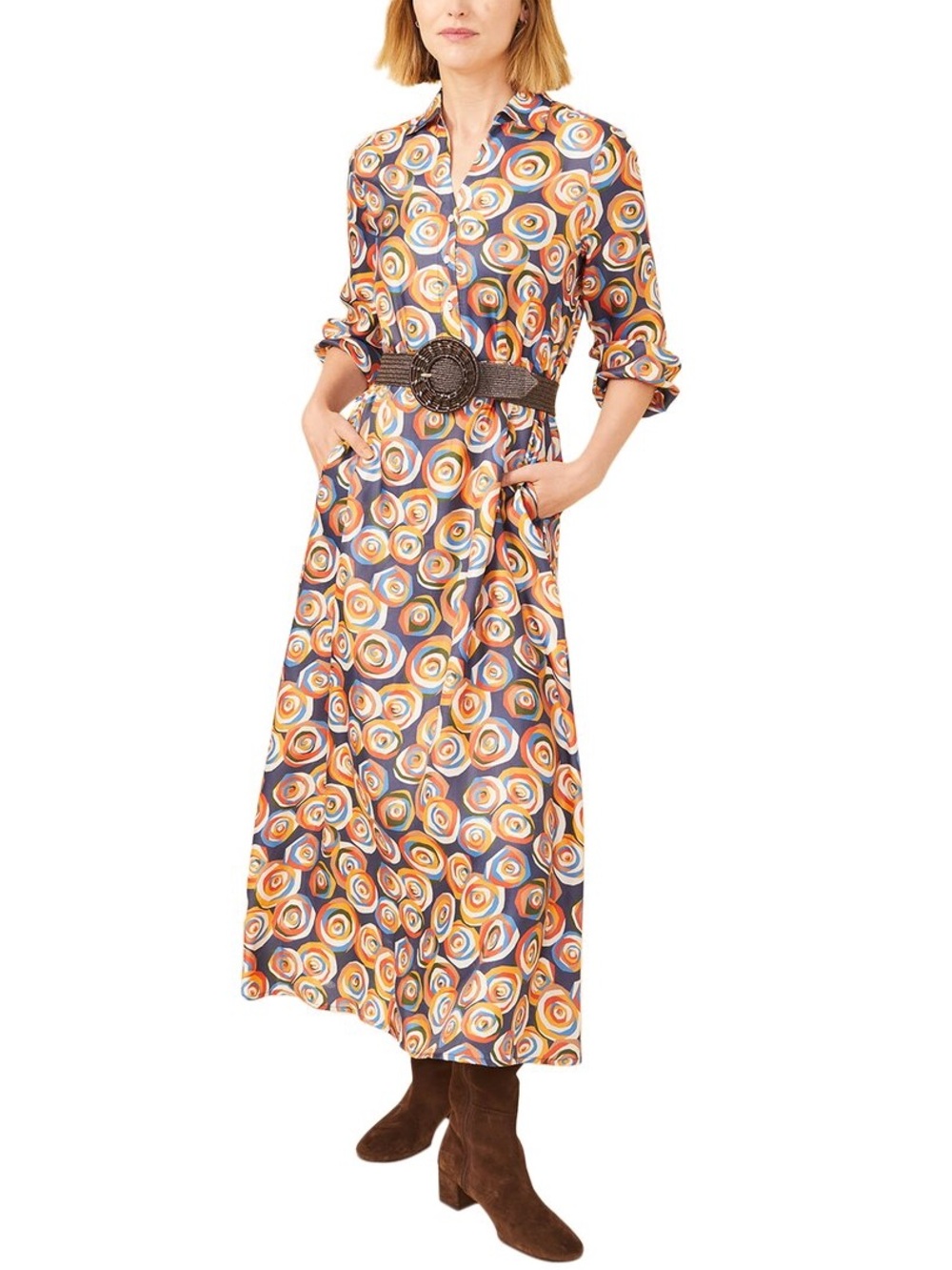 J.McLaughlin Janelle Silk Blend Midi Shirtdress Size M Abstract Print Tie Waist